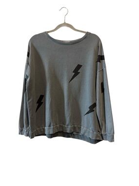 Tribe Lightning Bolt Gray Oversized Crewneck Sweatshirt Small